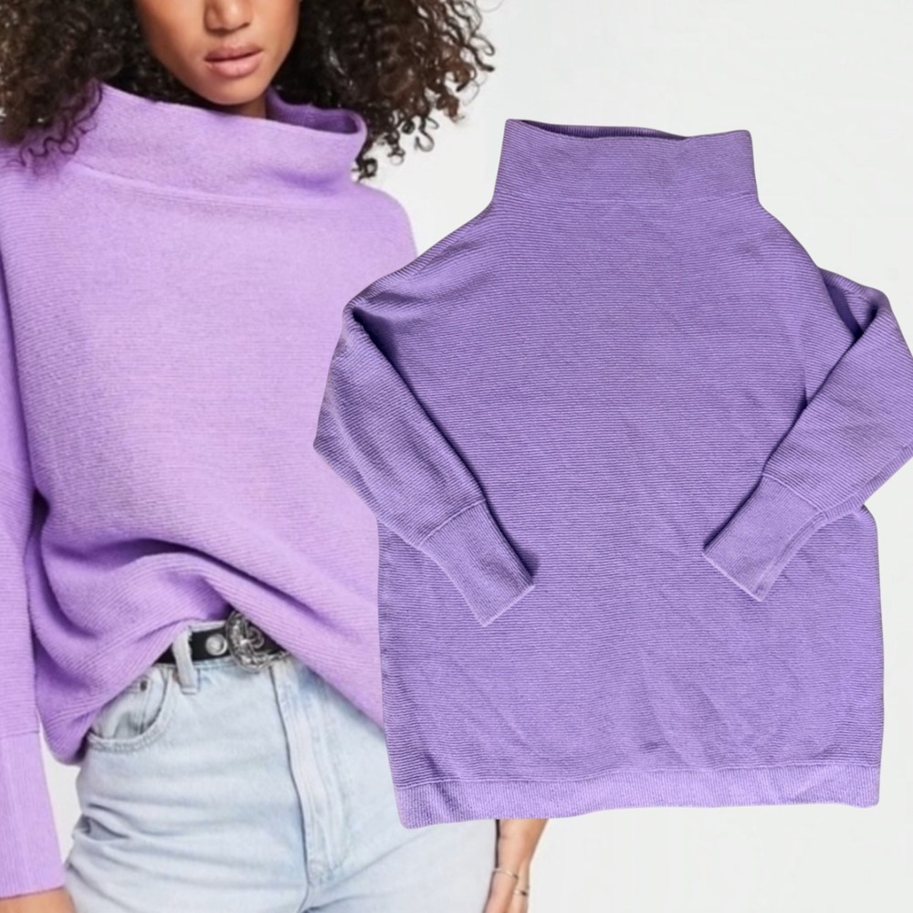 Free People Ottoman Slouchy Tunic Sweater Ribbed Mock Neck Lavender XS